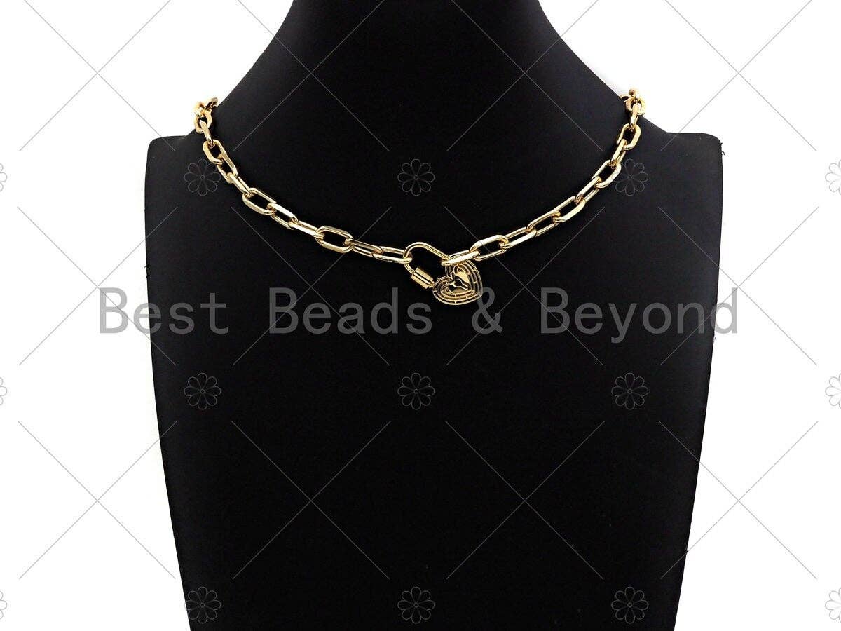 18K Gold Key Heart Lock Clasp, Gold Heart Shape Clasp, Chain Clasp, Lock clasp, Fancy Lock pendant, 16x28mm,sku#K145