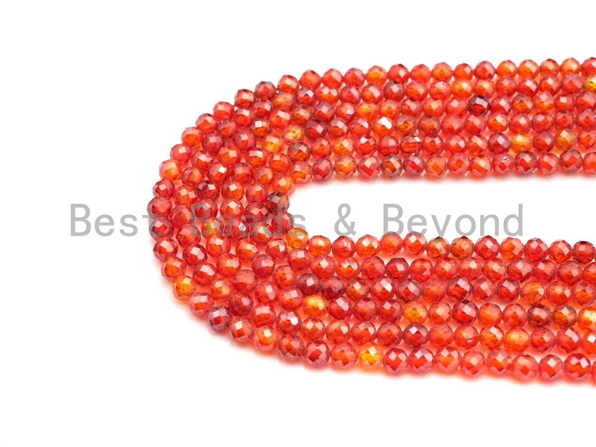 2mm/3mm/4mm High Quality Sparkly Cubic Zirconia Beads, Faceted Sparkly Orange Red Color beads, 15.5inch full strand, SKU#U917