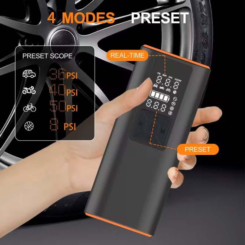 Compresseur d'air gonfleur de pneus portable – Pompe à air numérique 150 PSI avec lumière pour voiture, vélo et moto
