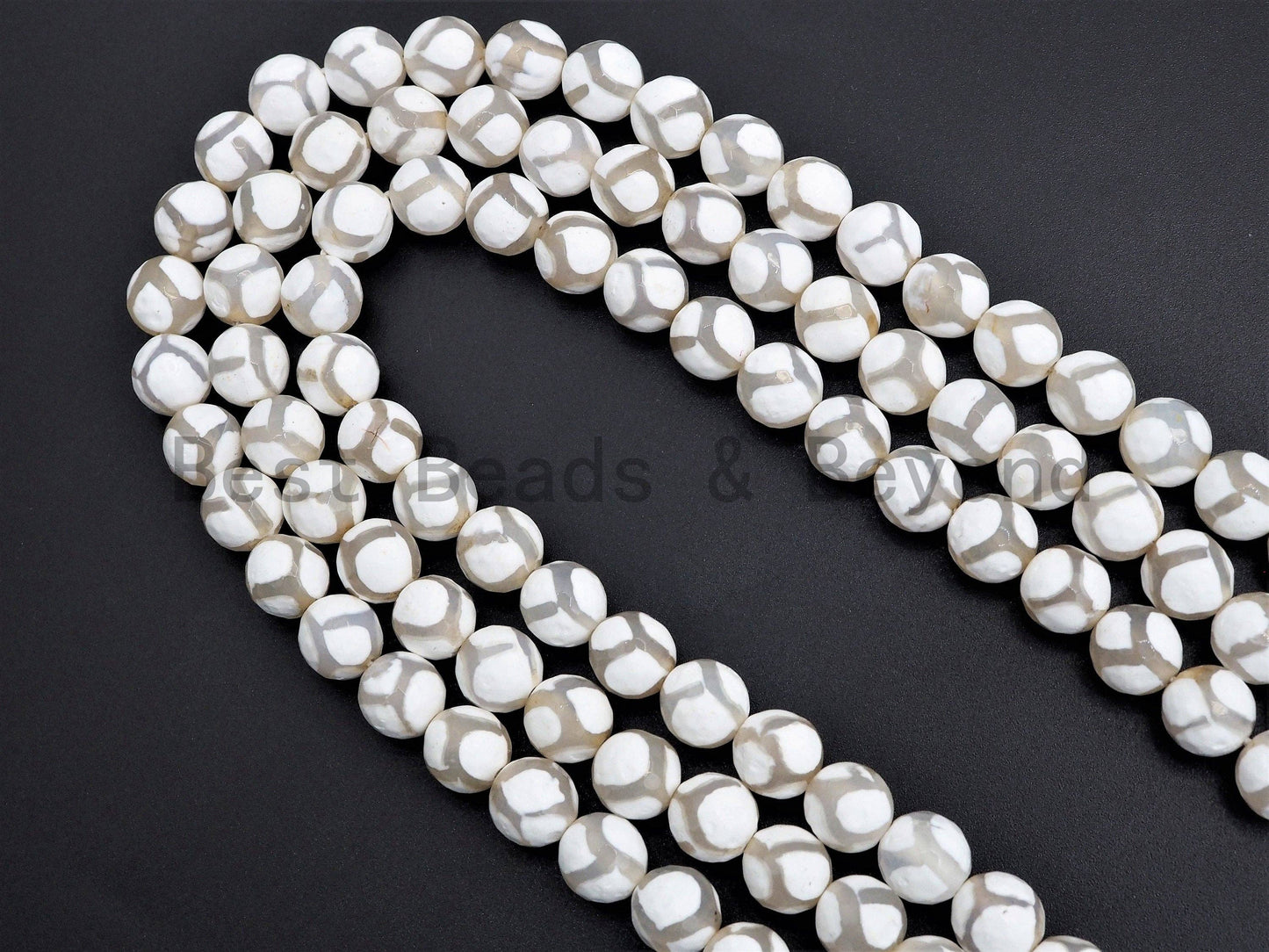 Quality Dzi White Agate beads, Round Faceted with Football line Beads, 6mm/8mm/10mm/12mm, Tibetan Agate,15.5inch strand, SKU#U403