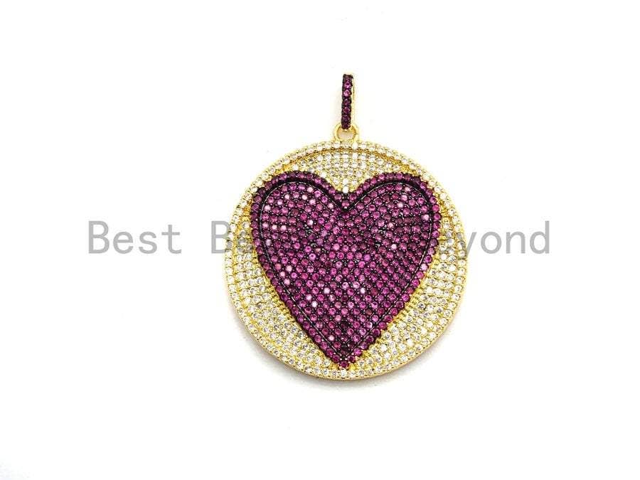 CZ Large Round With Heart Pendant, Sku#F689C