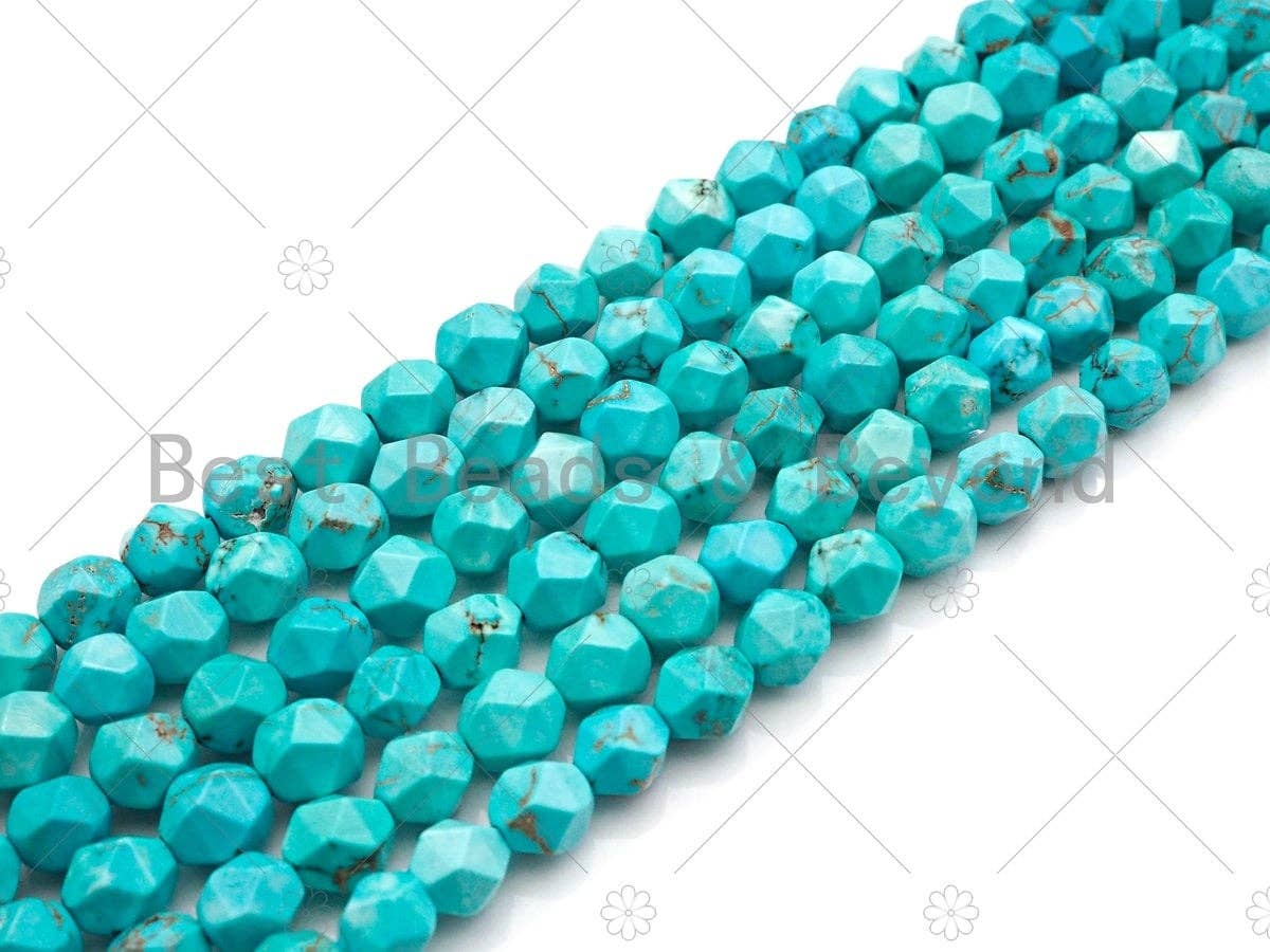 Diamond Cut Turquoise Beads, 6mm/8mm Faceted Turquoise Dyed Howlite Beads,  15.5" Full Strand, sku#U979