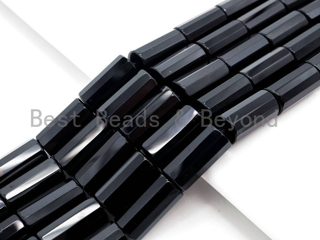 Top Quality Black Onyx Faceted Cylinder/Tube Beads 6x12mm 8x12mm 6x16mm 10x20mm Natural Stones, Gemstones Beads, 15.5" Full Strand, SKU#Q29