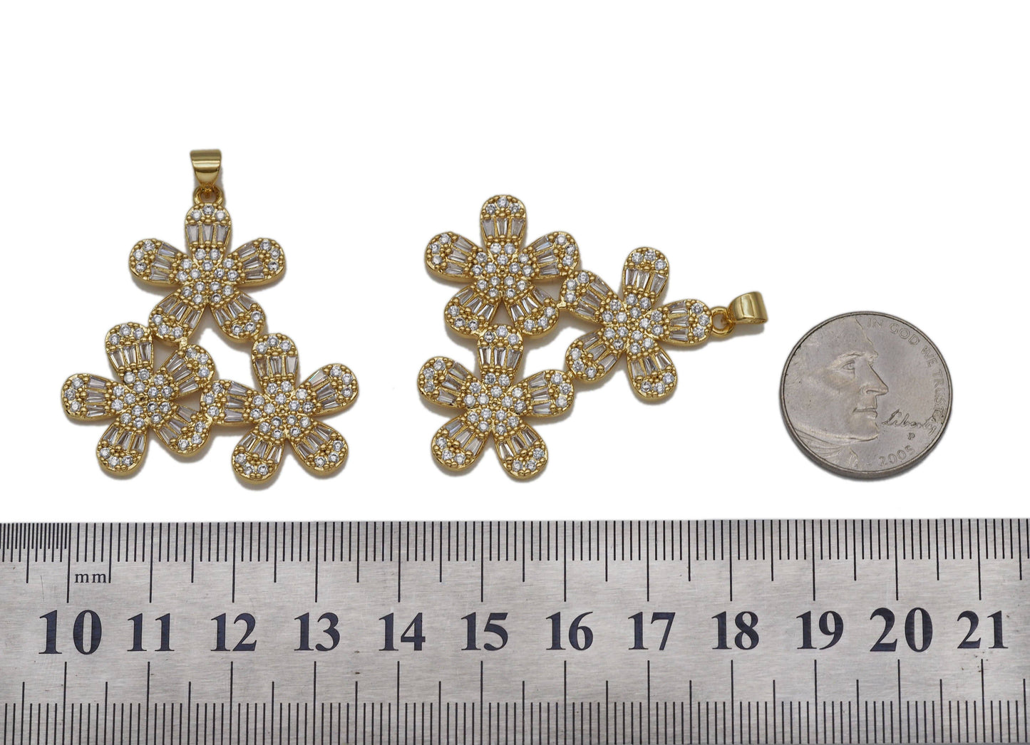 CZ Triple Sunflowers Charm, Sku#LK620