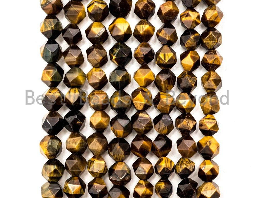 High Quality Natural Brown Tiger Eye Round Faceted Diamond Cut Beads, 6mm/8mm/10mm/12mm beads, 15.5inch strand, SKU#U82