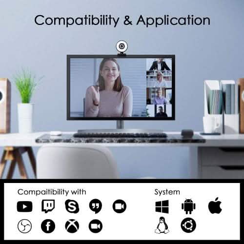 Webcam HD 2K avec anneau lumineux réglable à 18 LED intégré et microphone