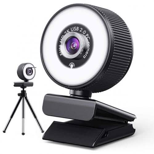 Webcam HD 2K avec anneau lumineux réglable à 18 LED intégré et microphone