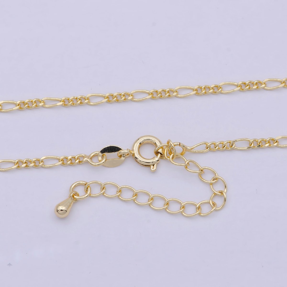 OS 2mm 18k gold Filled figaro chain - Necklace for layering Women stacking Necklace 15.5 inches + 2 inch chain extender | WA-836 Clearance Pricing