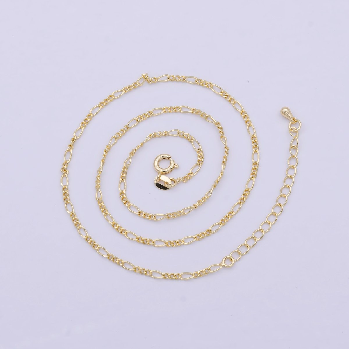 OS 2mm 18k gold Filled figaro chain - Necklace for layering Women stacking Necklace 15.5 inches + 2 inch chain extender | WA-836 Clearance Pricing