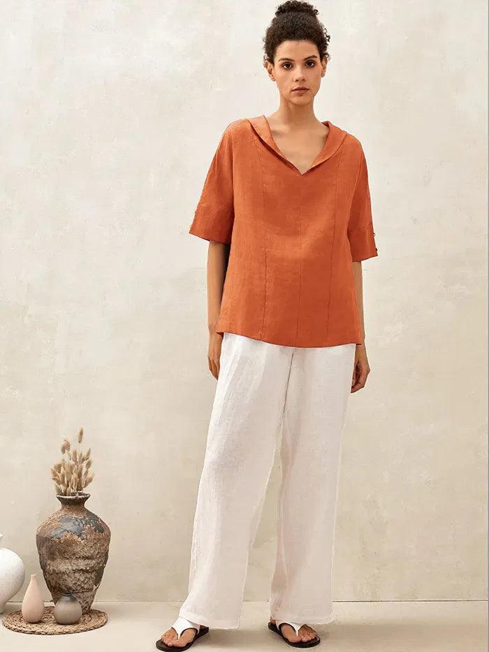 Linen V-Neck Short-Sleeve Shirt SIERRA