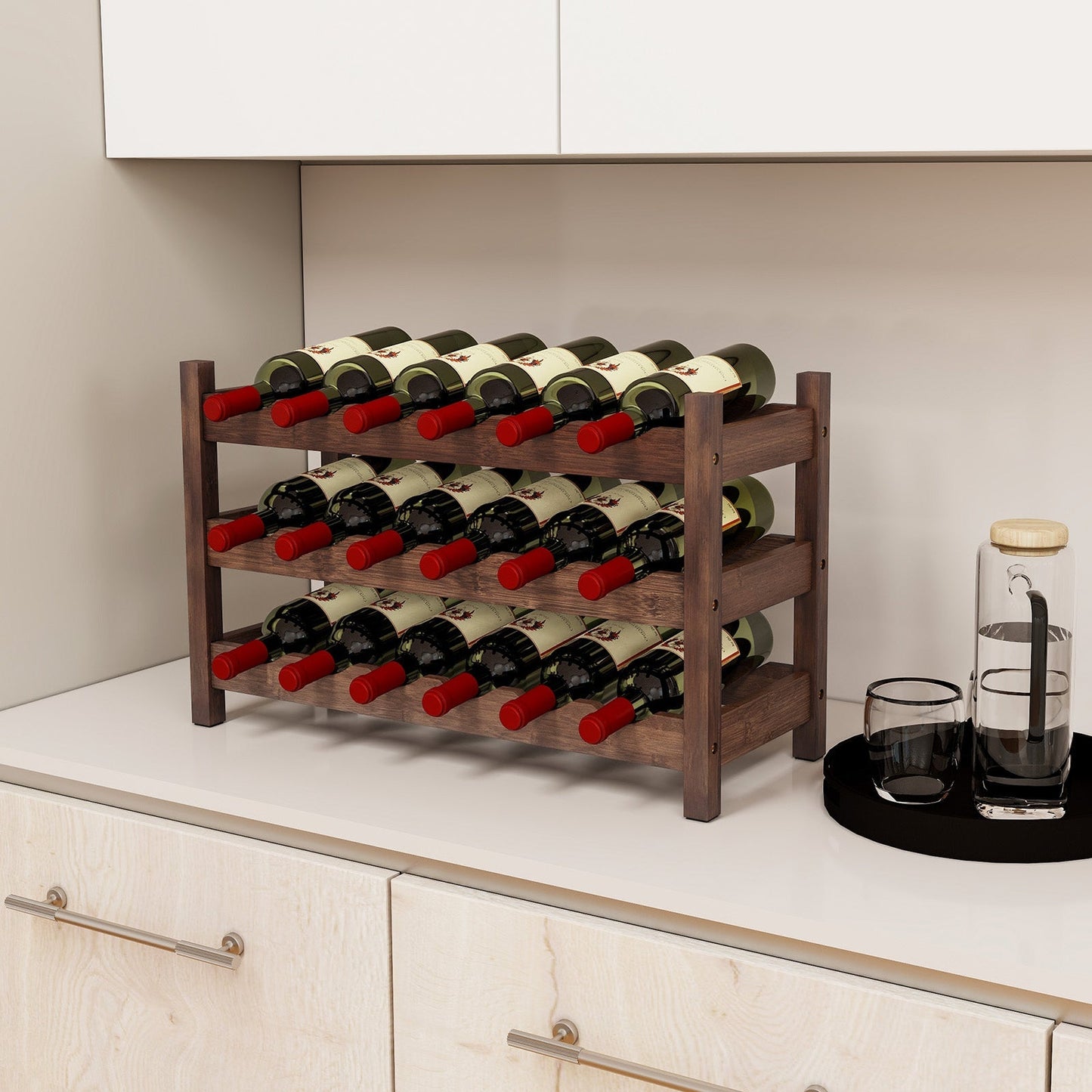 3-Tier Bamboo Freestanding Countertop Wine Bottle Organizer