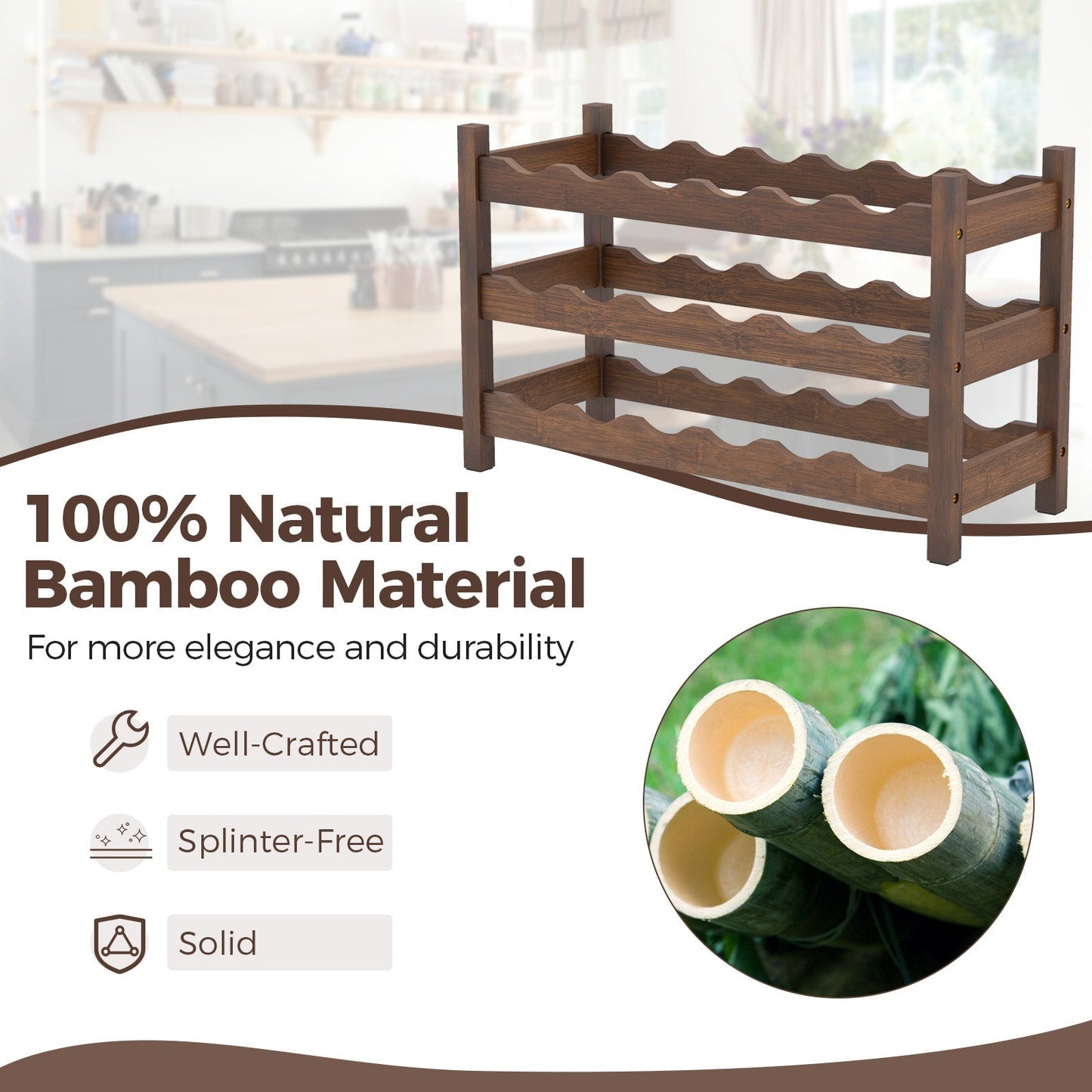 3-Tier Bamboo Freestanding Countertop Wine Bottle Organizer