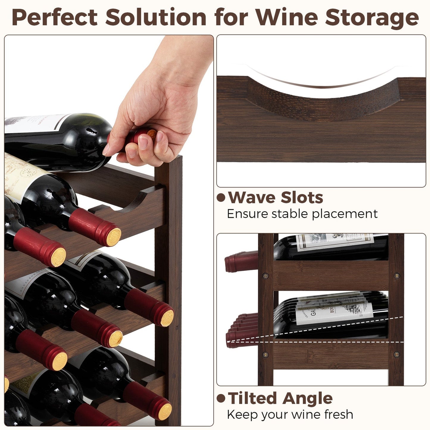 3-Tier Bamboo Freestanding Countertop Wine Bottle Organizer