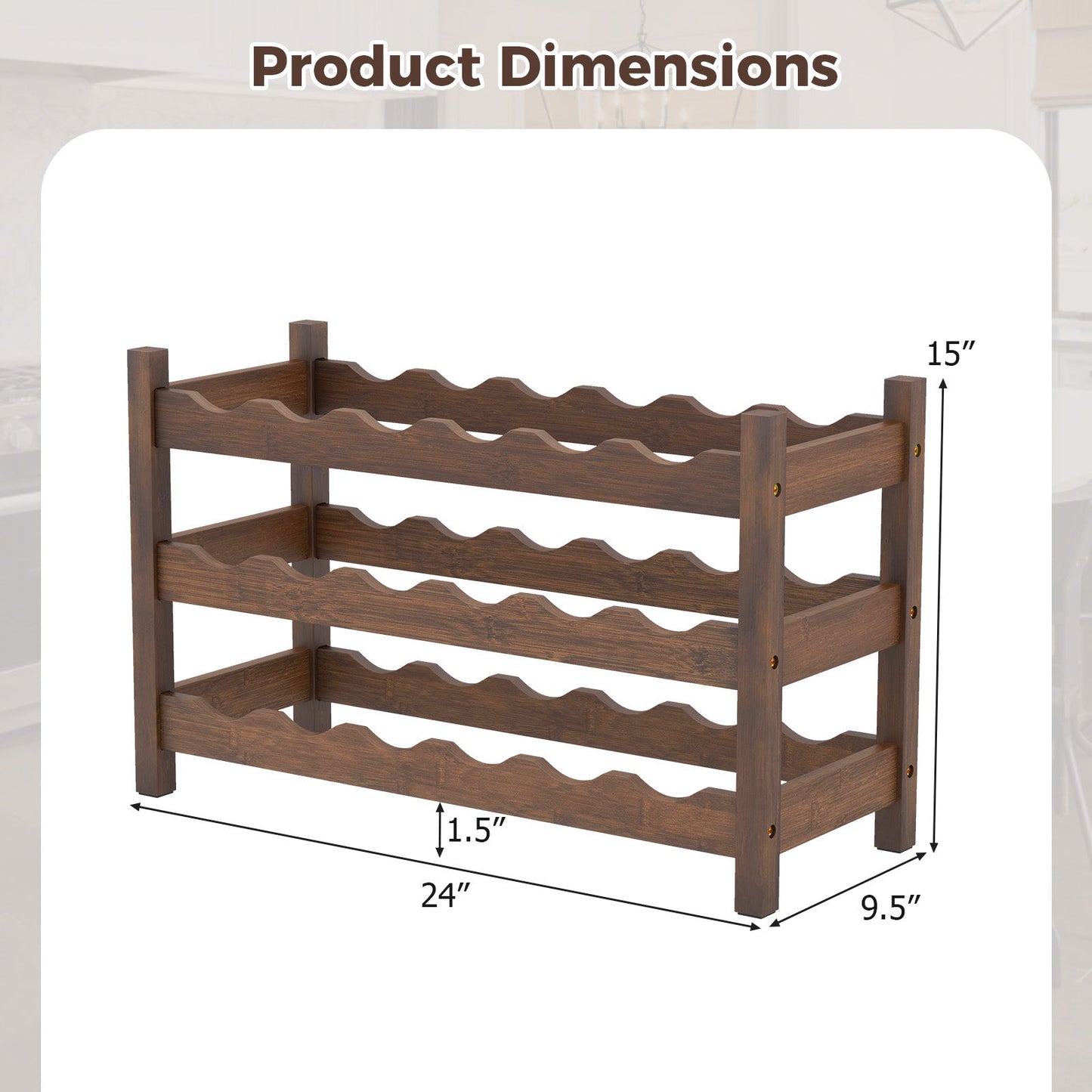 3-Tier Bamboo Freestanding Countertop Wine Bottle Organizer