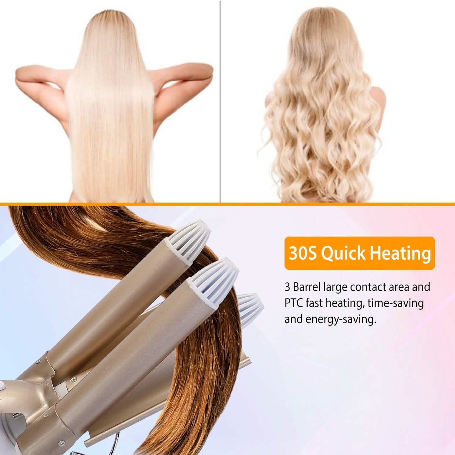 3-Barrel Curling Iron Wand Electric Hair Curler 1" Triple Hair Waver