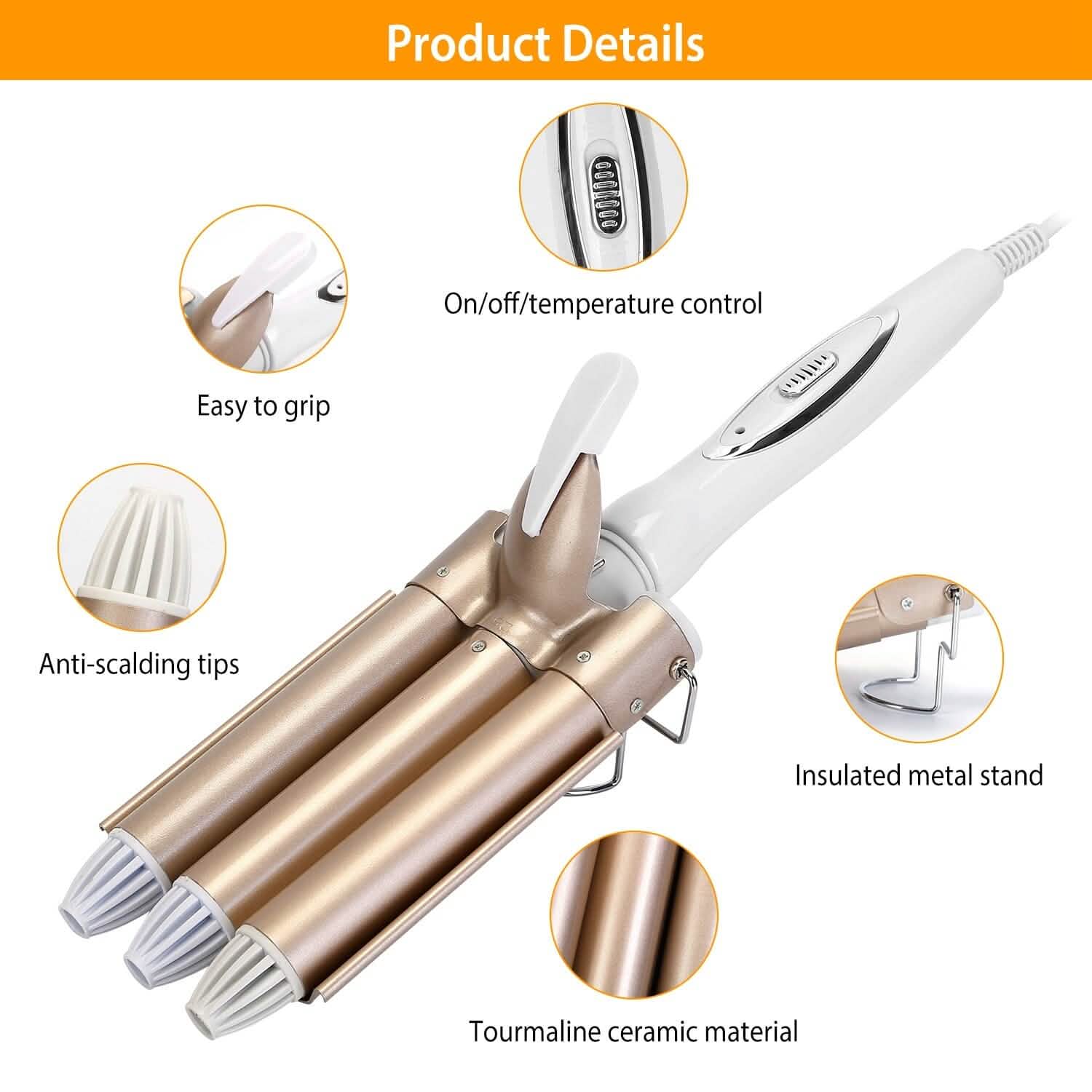 3-Barrel Curling Iron Wand Electric Hair Curler 1" Triple Hair Waver