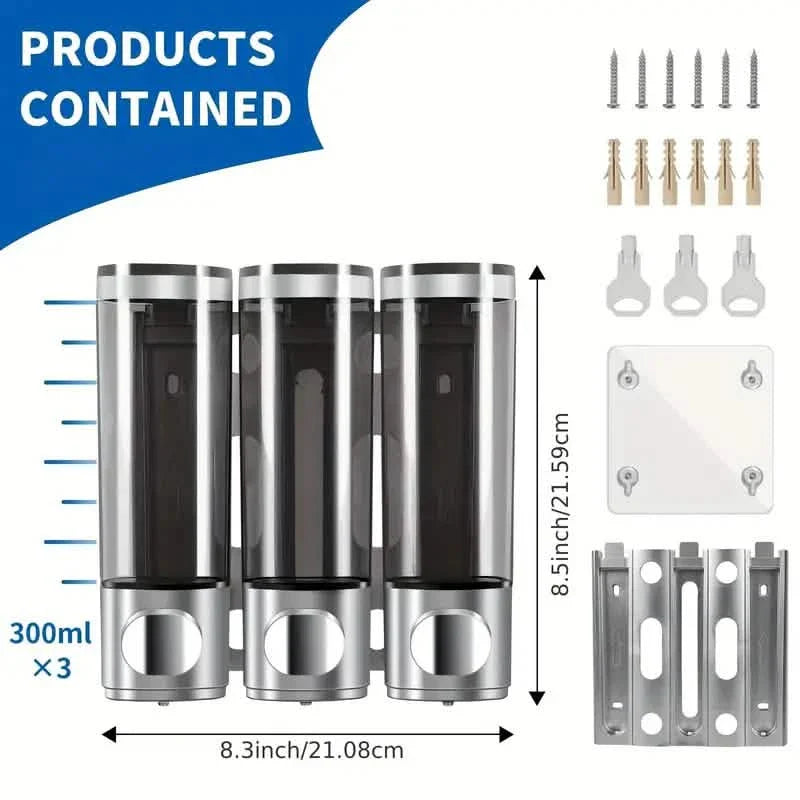 3-Chamber Shower Dispenser - Wall Mounted, No Leakage, No Drill