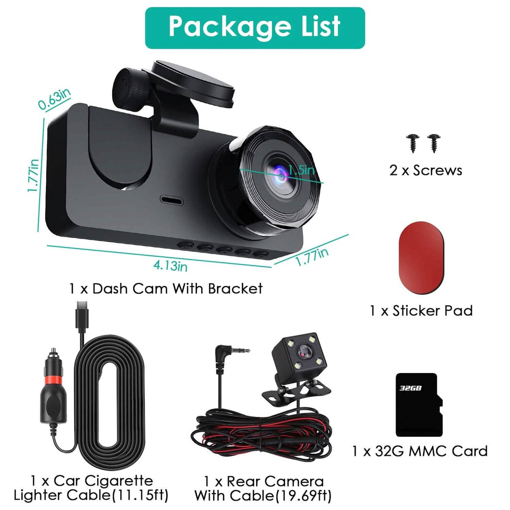 3 Channel Dash Cam Front Inside Rear Vehicle Driving Recorder Car DVR