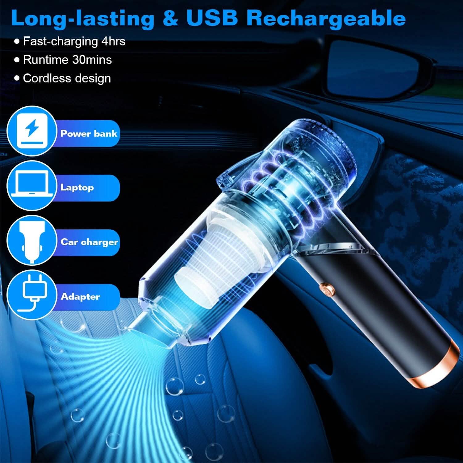Aspirateur portatif rechargeable 3-en-1 120W avec buse-brosse