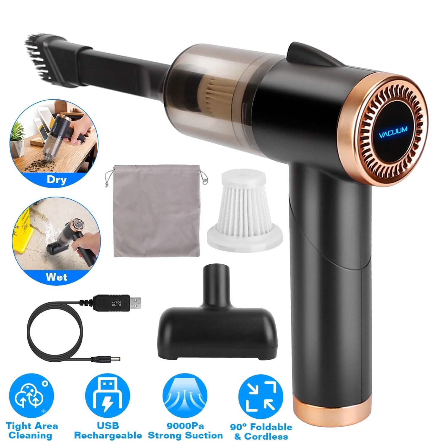 Aspirateur portatif rechargeable 3-en-1 120W avec buse-brosse