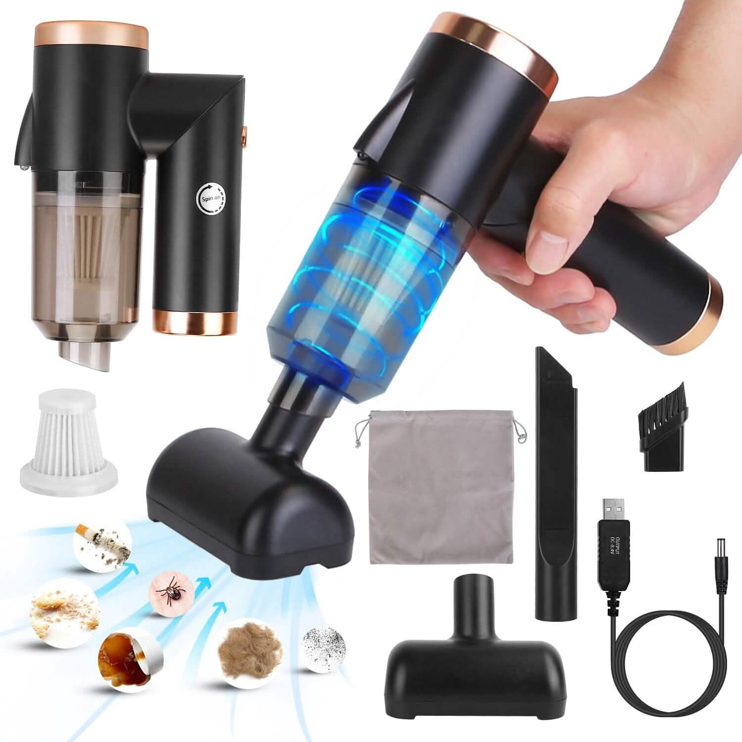 Aspirateur portatif rechargeable 3-en-1 120W avec buse-brosse