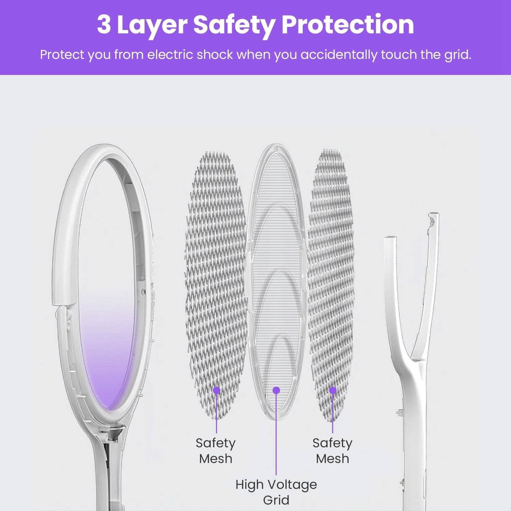 3-in-1 90º Rotating Electric Bug Zapper Racket