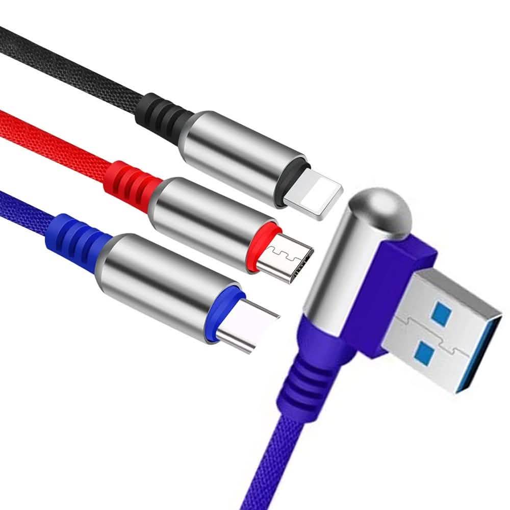Câble de charge 3-en-1 USB vers Micro USB + Type C + Lightning Câble de charge rapide