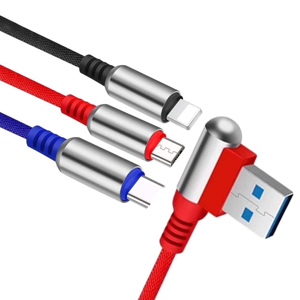 Câble de charge 3-en-1 USB vers Micro USB + Type C + Lightning Câble de charge rapide