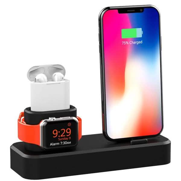 Station de charge 3-en-1 en silicone pour Apple Watch, Airpods et iPhone