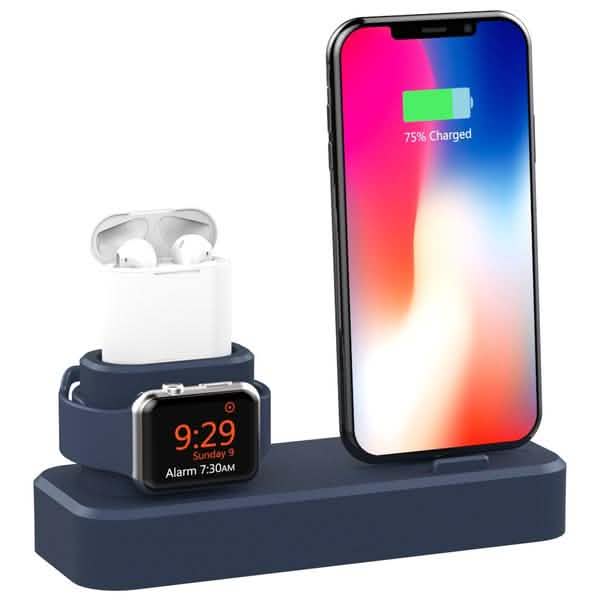 Station de charge 3-en-1 en silicone pour Apple Watch, Airpods et iPhone