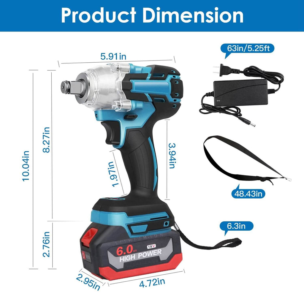 3-In-1 Cordless Electric Impact Wrench Drill Screwdriver with Brushless Motor Max 3450RPM Variable Speed