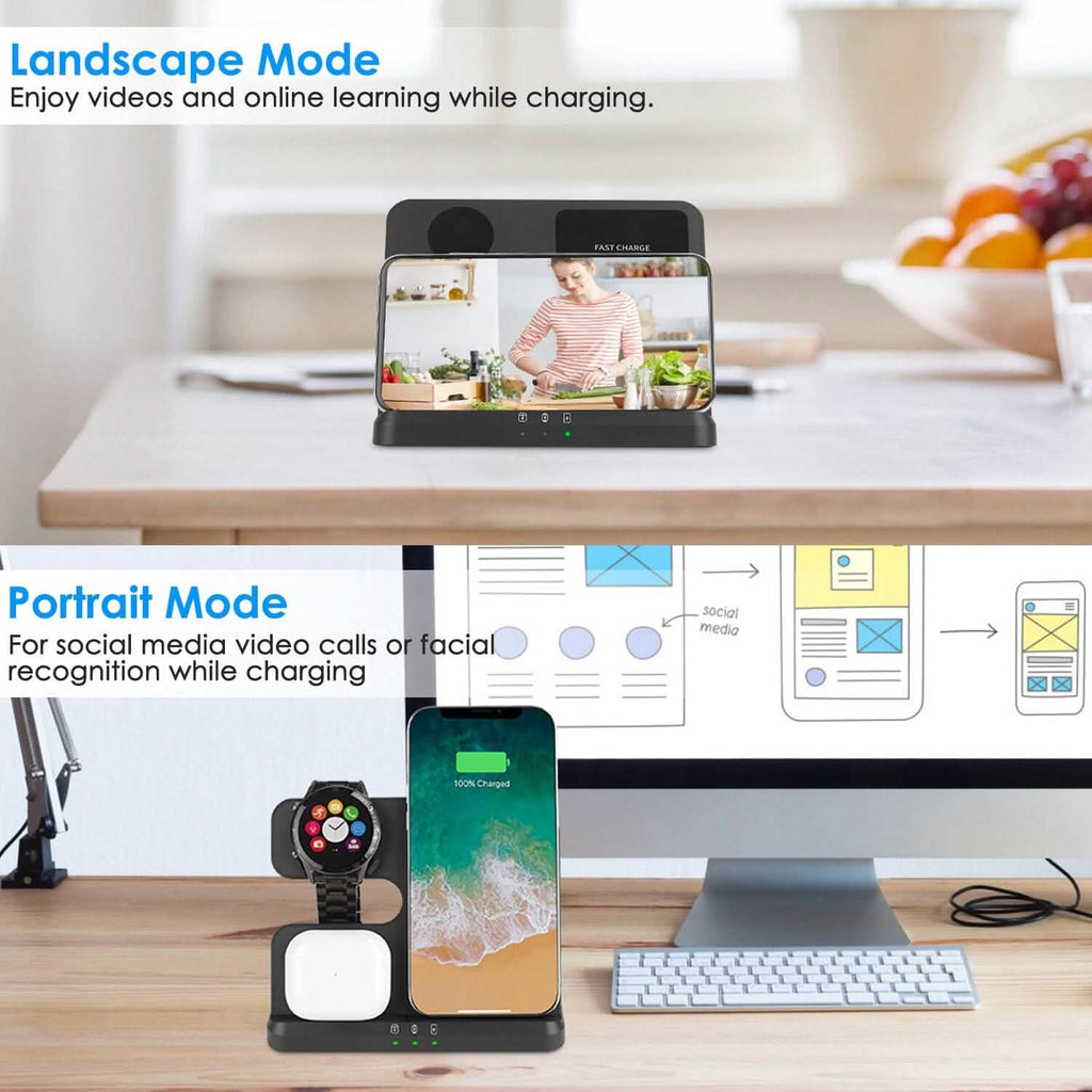 Chargeur rapide sans fil 3-en-1 pour téléphones, écouteurs et montres compatibles Qi