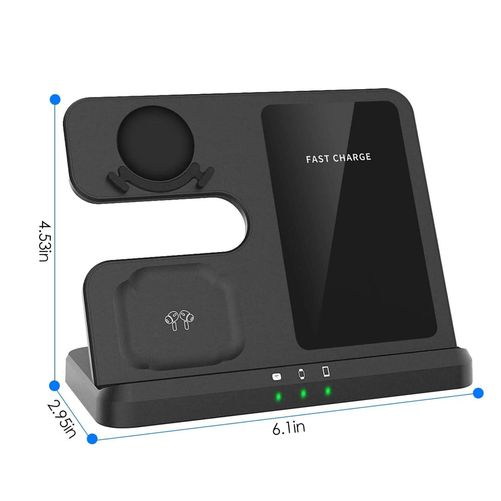 Chargeur rapide sans fil 3-en-1 pour téléphones, écouteurs et montres compatibles Qi