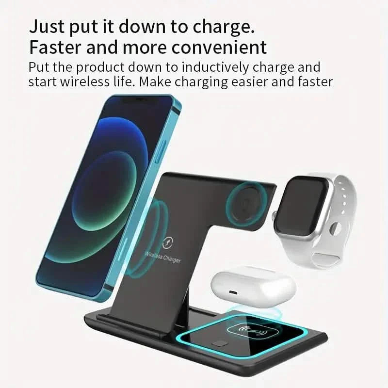 Station de recharge rapide sans fil pliable 3-en-1