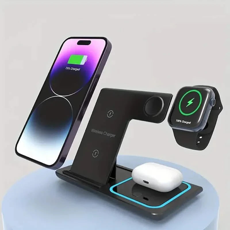 Station de recharge rapide sans fil pliable 3-en-1