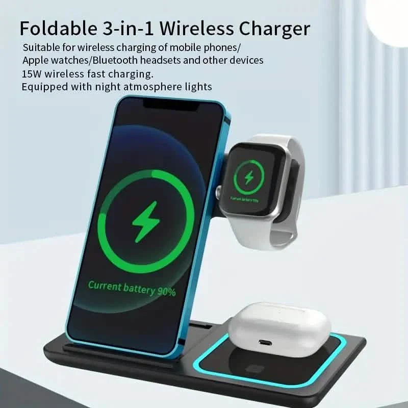 Station de recharge rapide sans fil pliable 3-en-1
