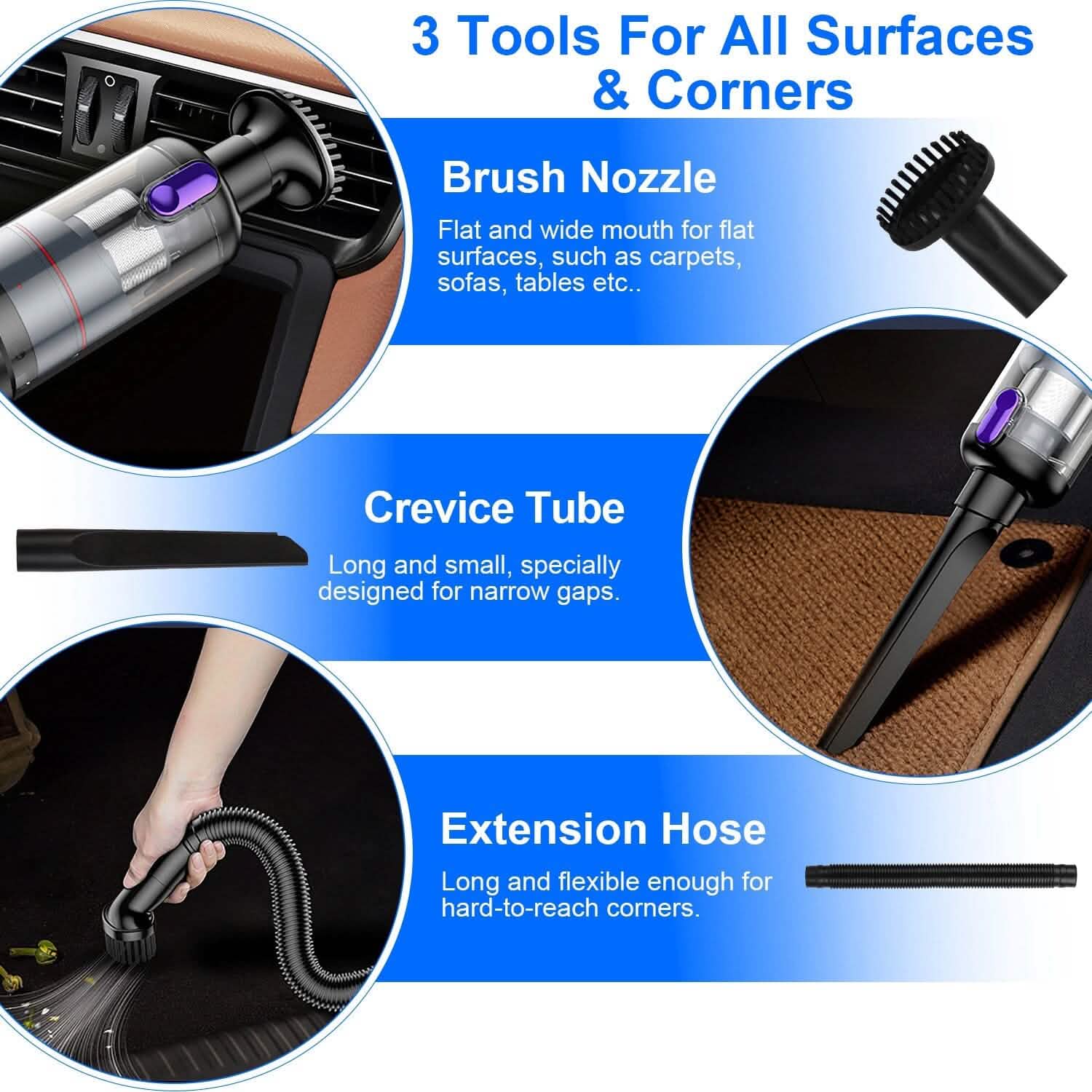 3-in-1 Handheld Cordless Car Vacuum Cleaner