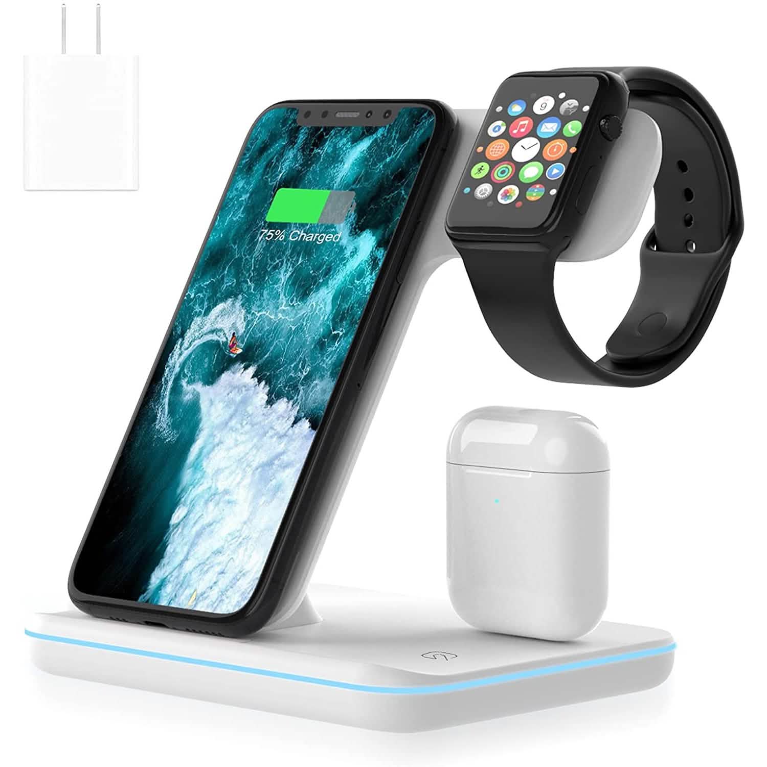 Station de charge rapide 3-en-1 certifiée Qi 15 W