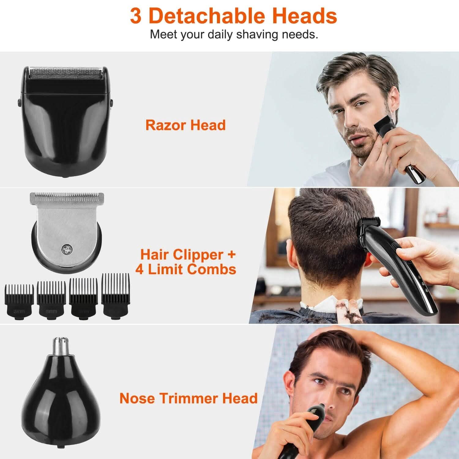 3-in-1 Rechargeable Hair Clipper Cordless Hair Trimmer Shaver