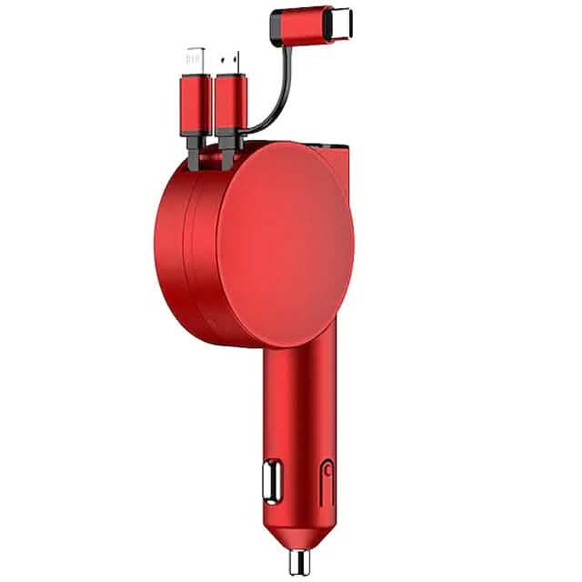 Chargeur de téléphone de voiture rétractable 3-en-1