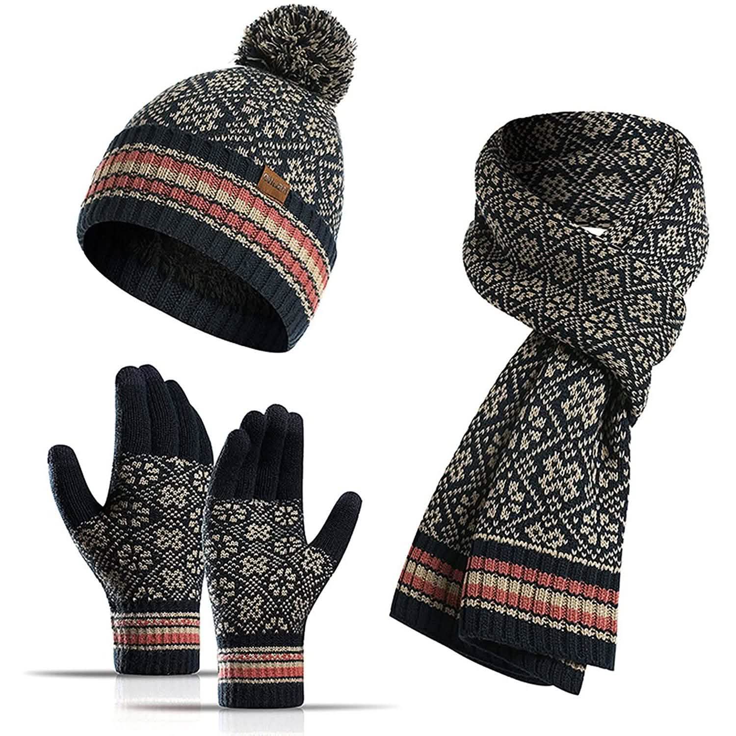 Ensemble Hiver 3 en 1 Doux Chaud Épais en Maille Torsadée : Bonnet, Écharpe et Gants