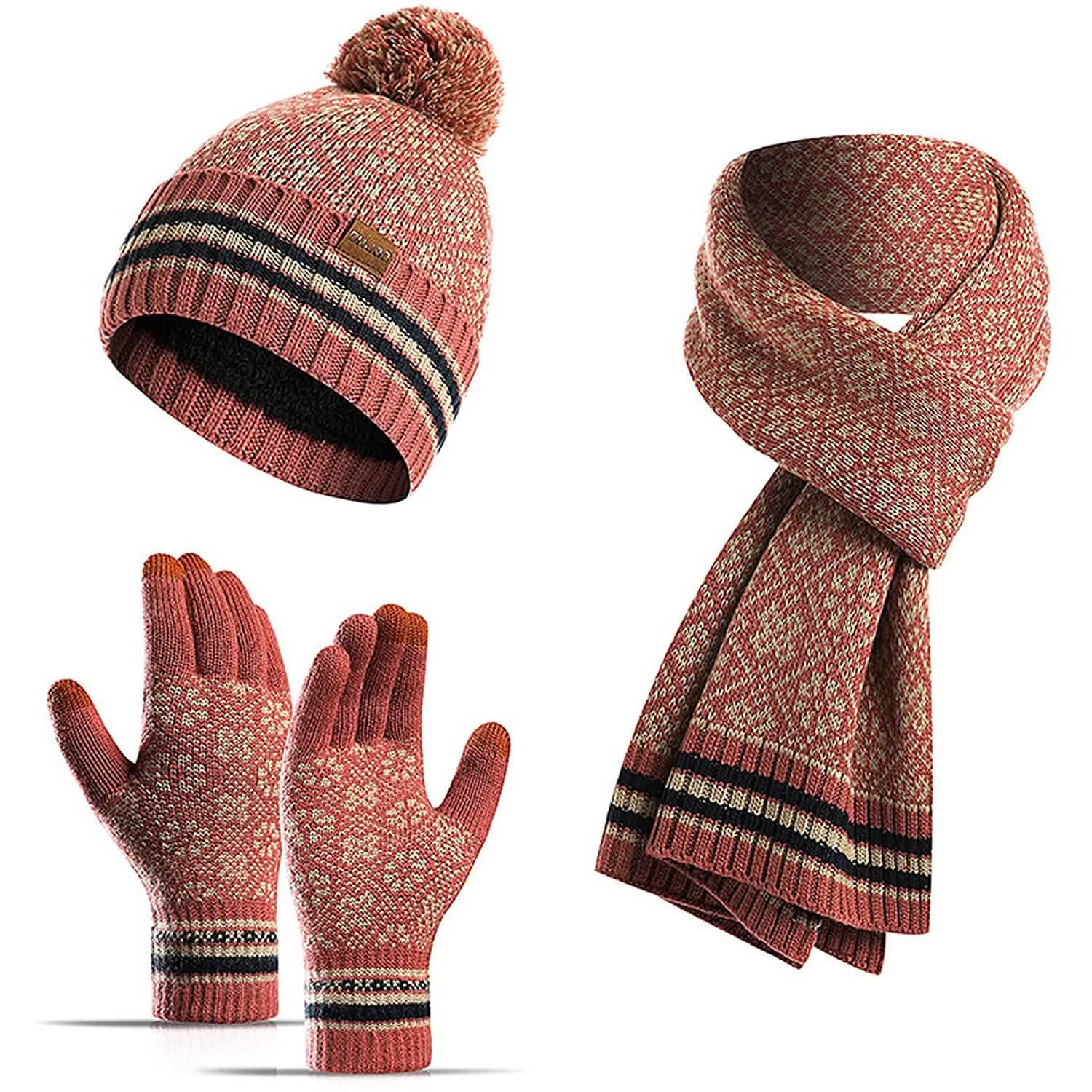 Ensemble Hiver 3 en 1 Doux Chaud Épais en Maille Torsadée : Bonnet, Écharpe et Gants