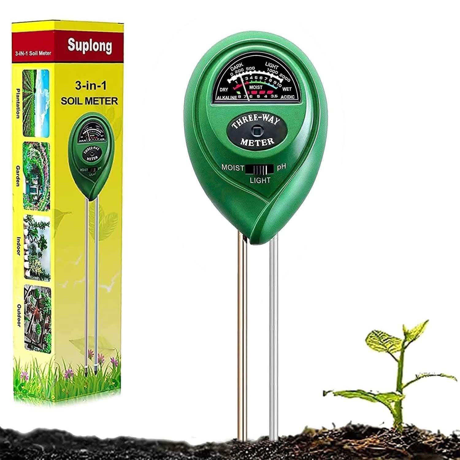 Testeur de sonderie d'humidité du sol 3-en-1 pH/lumière pour plantes