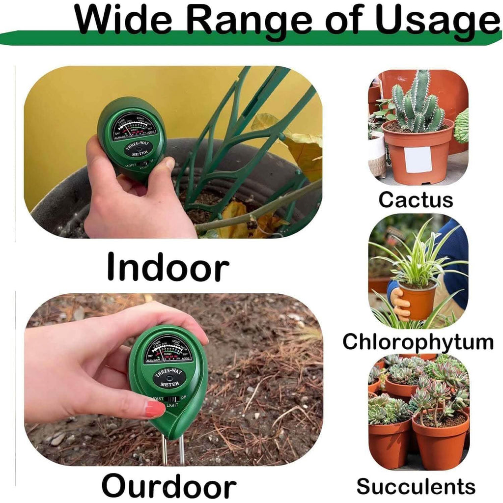 Testeur de sonderie d'humidité du sol 3-en-1 pH/lumière pour plantes