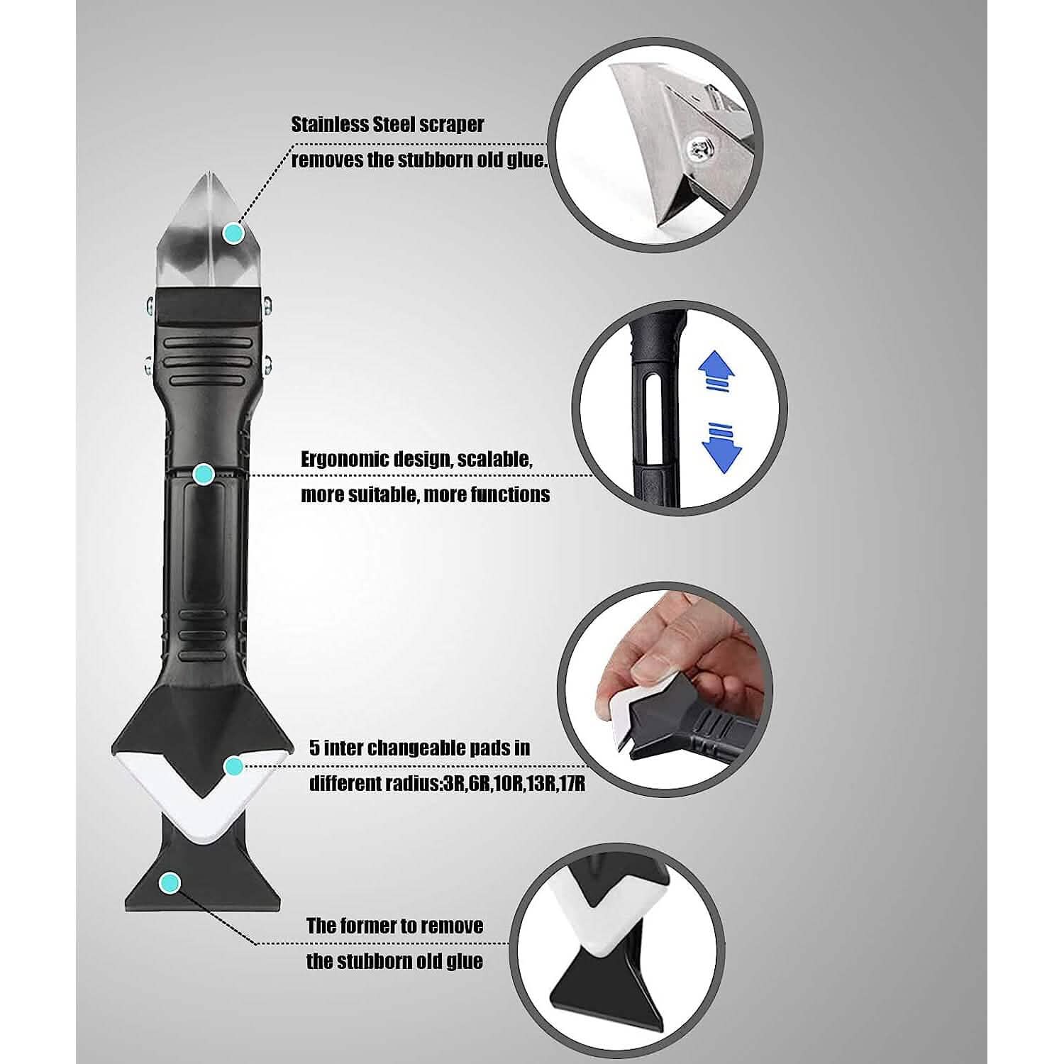 3-in-1 Stainless Steelhead Caulk Remover and Sealant Scraper