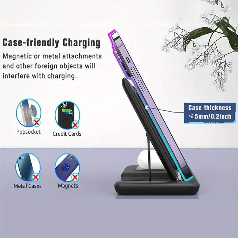 Chargeur sans fil 3-en-1 Qi rapide 15W support de recharge