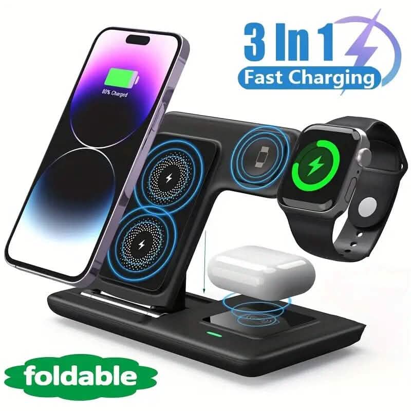 Chargeur sans fil 3-en-1 Qi rapide 15W support de recharge