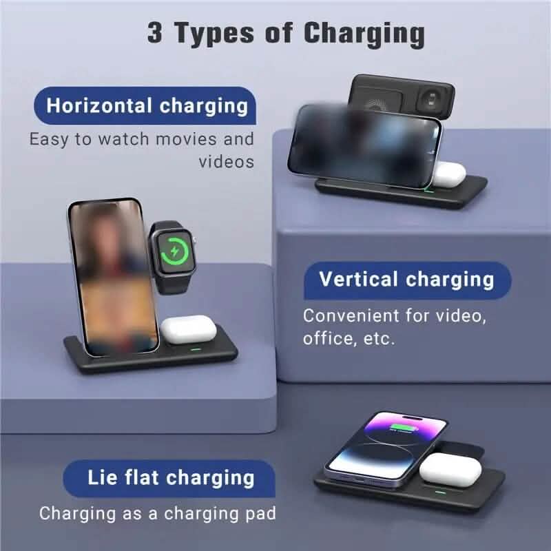 Chargeur sans fil 3-en-1 Qi rapide 15W support de recharge