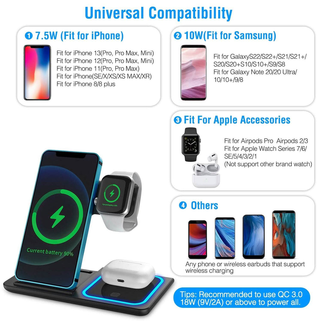 3-in-1 Wireless Fast Charging Station Dock Foldable