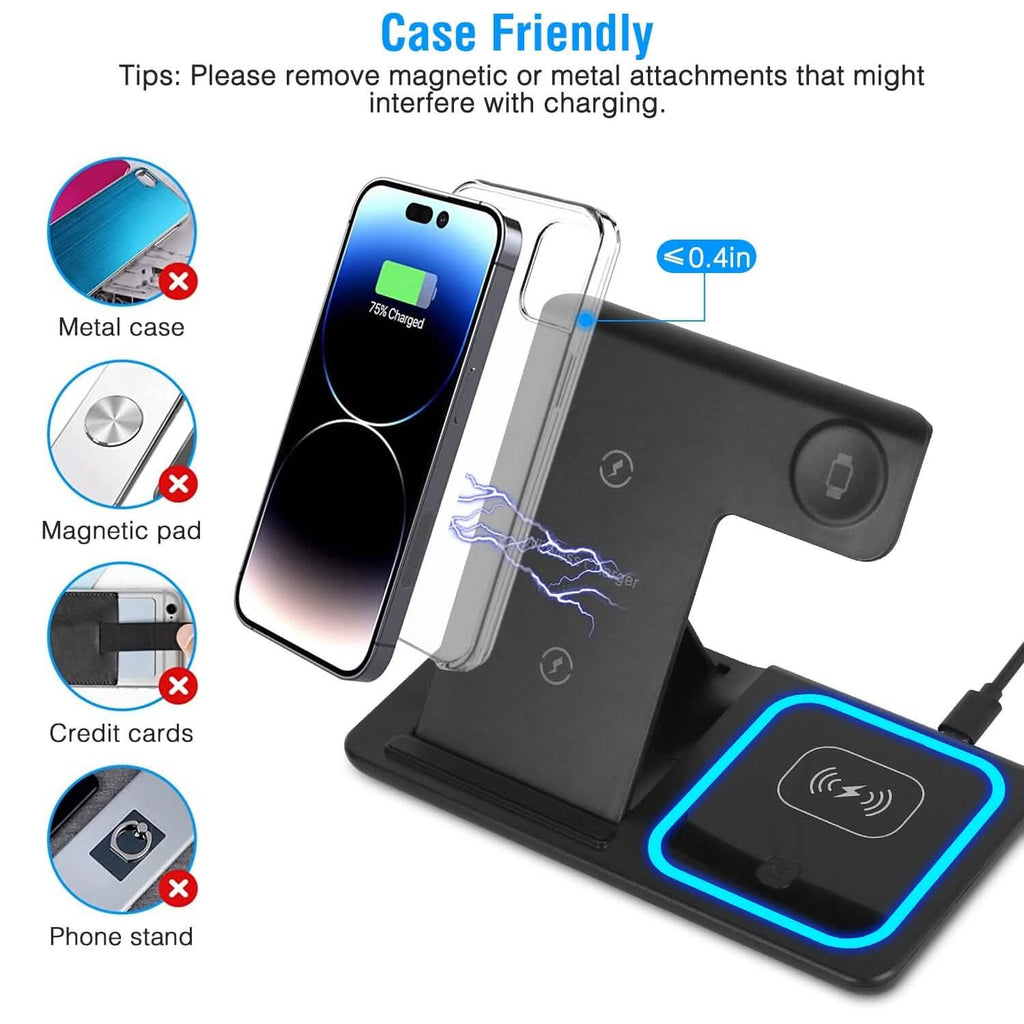 3-in-1 Wireless Fast Charging Station Dock Foldable